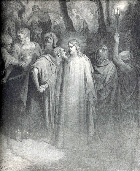 Judas betrayal of Jesus in the garden